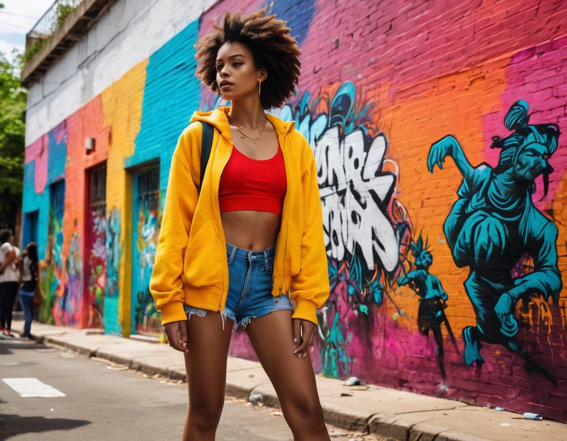 A dynamic urban scene showcasing diverse individuals breaking free from conformity, embodying rebellion with bold fashion choices and fearless expressions. Include elements of street art, graffiti, and vibrant city life in the background, symbolizing creativity and freedom. Use bright colors to highlight the energy and boldness of each character as they navigate the jungle-like city streets. super-realistic. vibrant colors. urban style.